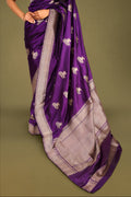 Purple Pure Silk Banarasi Saree with Kadua Bird Motifs