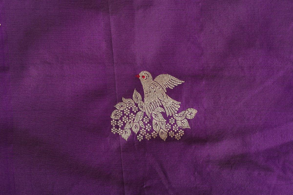 Purple Pure Silk Banarasi Saree with Kadua Bird Motifs