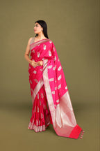 Pink Mashru Silk Banarasi Saree with Floral Booti Motifs