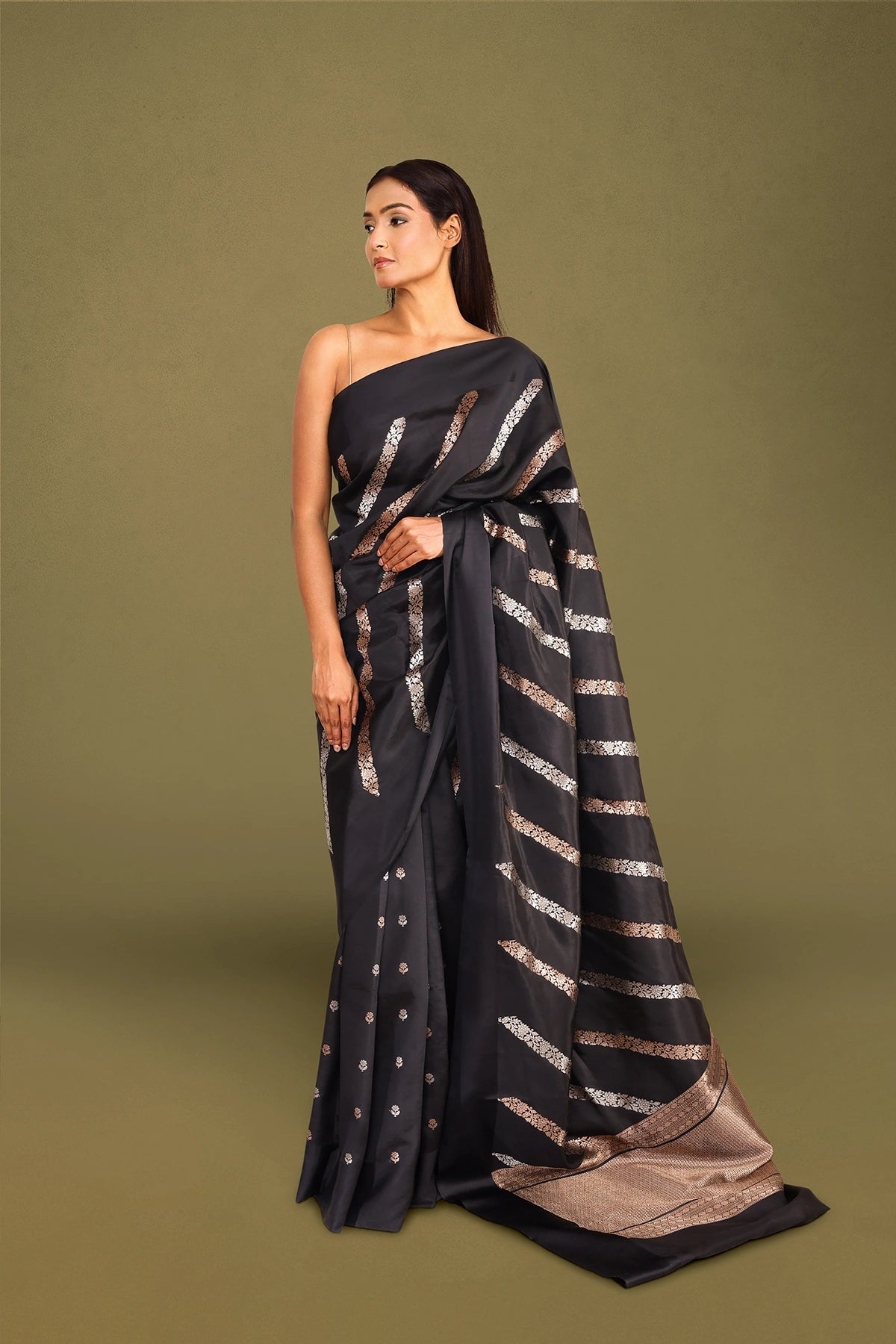 Black Mashru Silk Banarasi Saree with Sona Rupa Zari Work