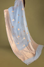 Sky Blue Pure Organza Silk Banarasi Saree with Sona Rupa Weave