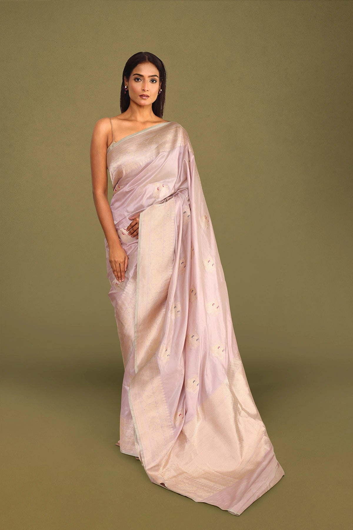 Pastel Pink Pure Silk Banarasi Saree with Kadua Bird Motifs
