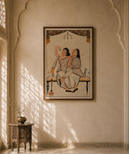 Hand-Painted Kalighat Art – Bengali Couple on a Traditional Bench