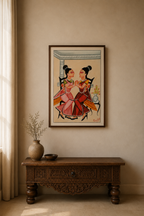 Hand-Painted Kalighat Art – Bengali Women Sharing a Conversation