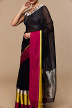 Pallu drape showing sheer black Chanderi texture