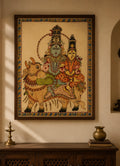 Hand-Painted Kalamkari Shiv Parvati on Nandi Wall Art – 60 × 40