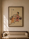 Hand-Painted Kalighat Art – Bengali Couple with Vintage Car