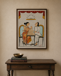 Hand-Painted Kalighat Art – Bengali Couple at a Traditional Table