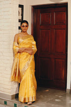 Yellow Pure Chanderi Silk Saree with Zari Border