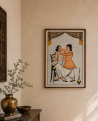 Hand-Painted Kalighat Art – Bengali Couple Performing Nose Piercing