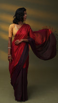 Full tissue chanderi saree in wine and purple color, Chanderi, Madhya Pradesh