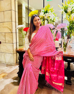 Red & White Striped Chanderi Silk Saree with Zari Pallu