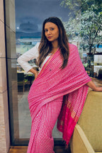 Red & White Striped Chanderi Silk Saree with Zari Pallu