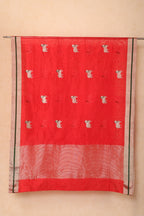 Red Chanderi Silk Dupatta with Handwoven Nandi Motifs