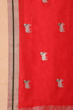 Red Chanderi Silk Dupatta with Handwoven Nandi Motifs