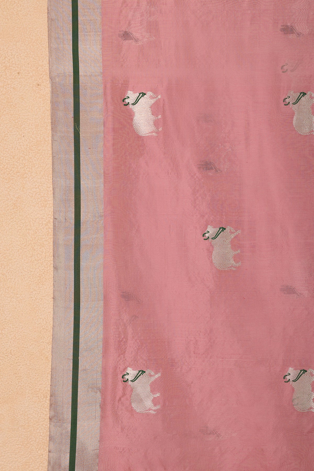 Soft Pink Chanderi Silk Dupatta with Handwoven Nandi Motifs