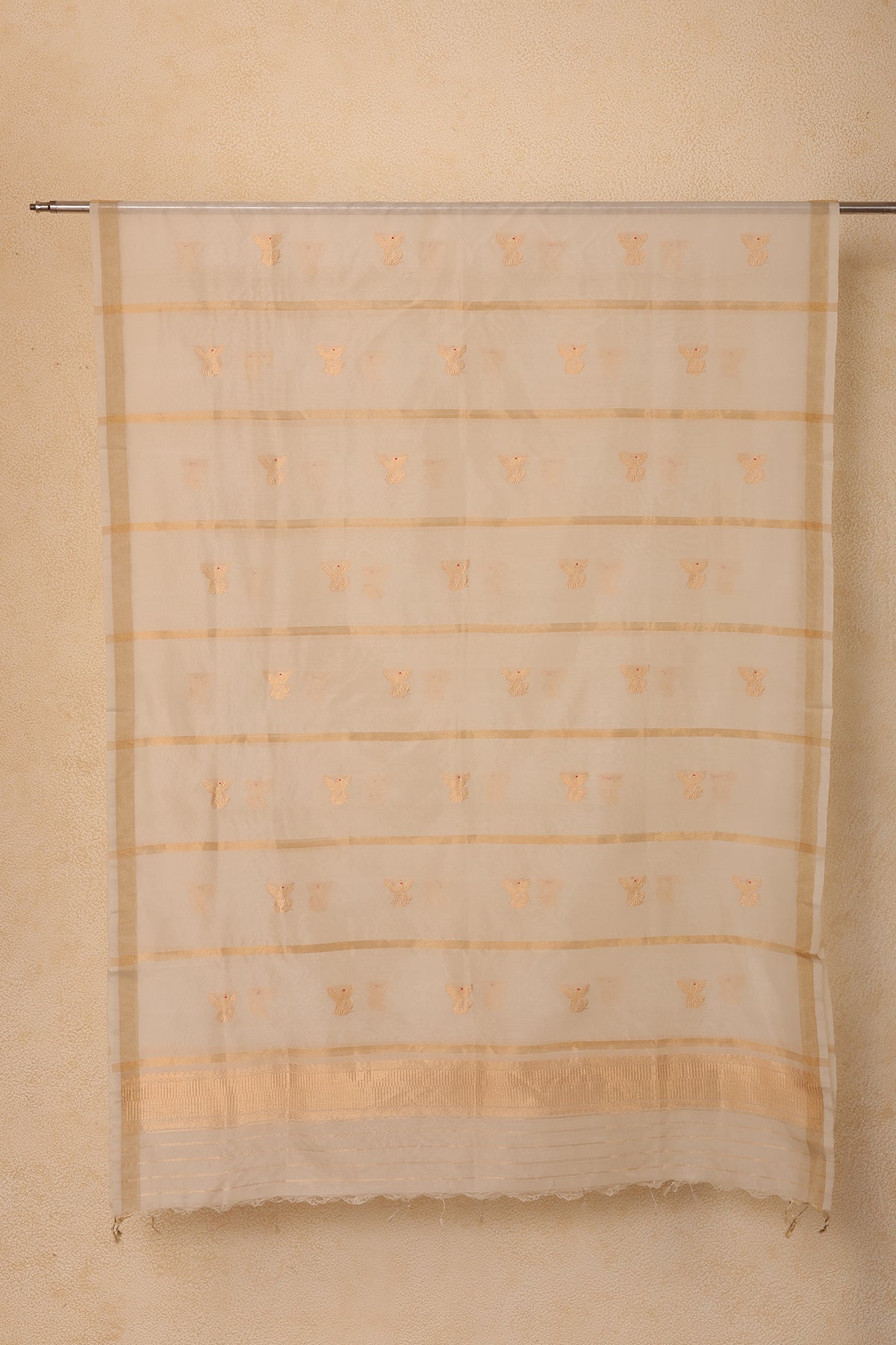 Pure Tissue Dupatta with Handwoven Bird Motifs