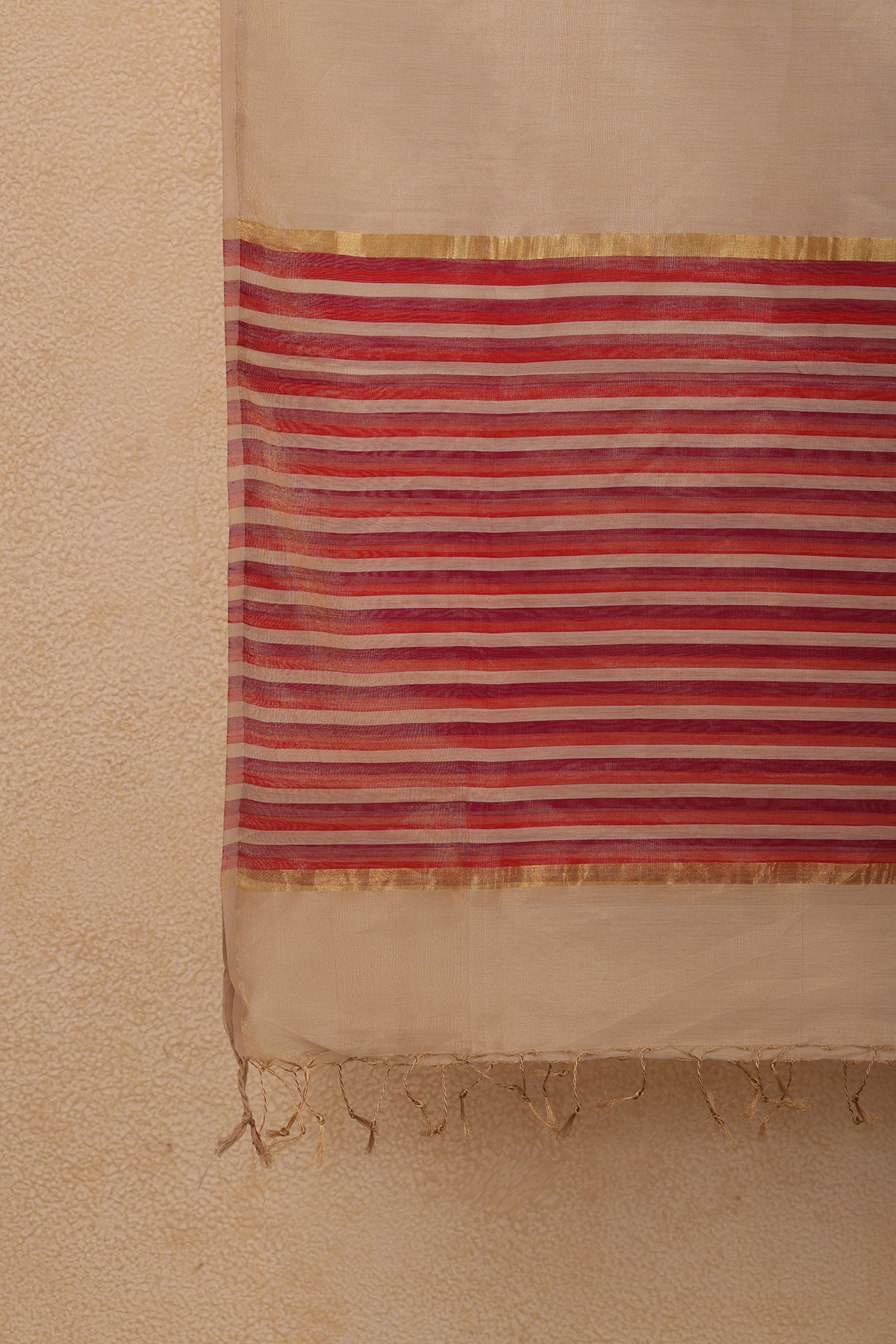 Maheshwari Silk Dupatta with Red Striped Border