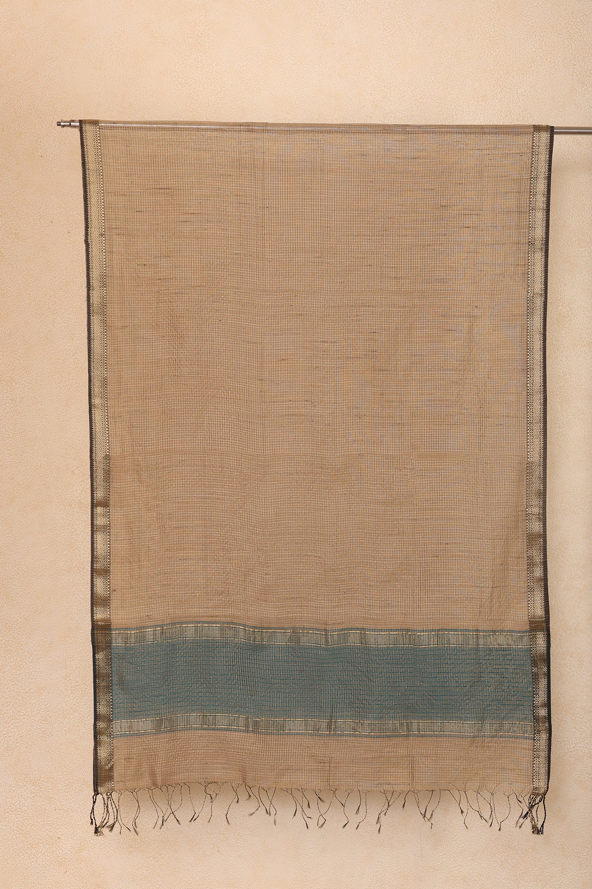 Maheshwari Silk Dupatta with Teal Border