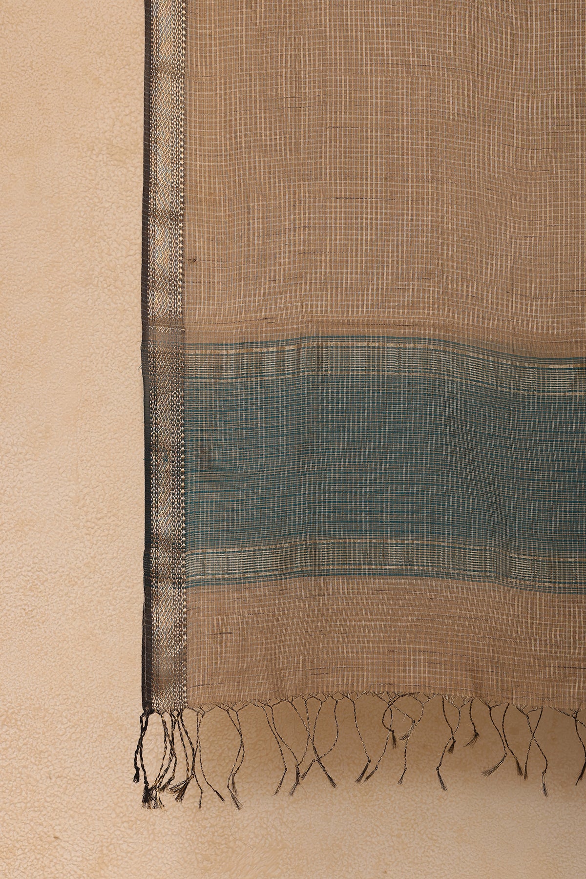 Maheshwari Silk Dupatta with Teal Border