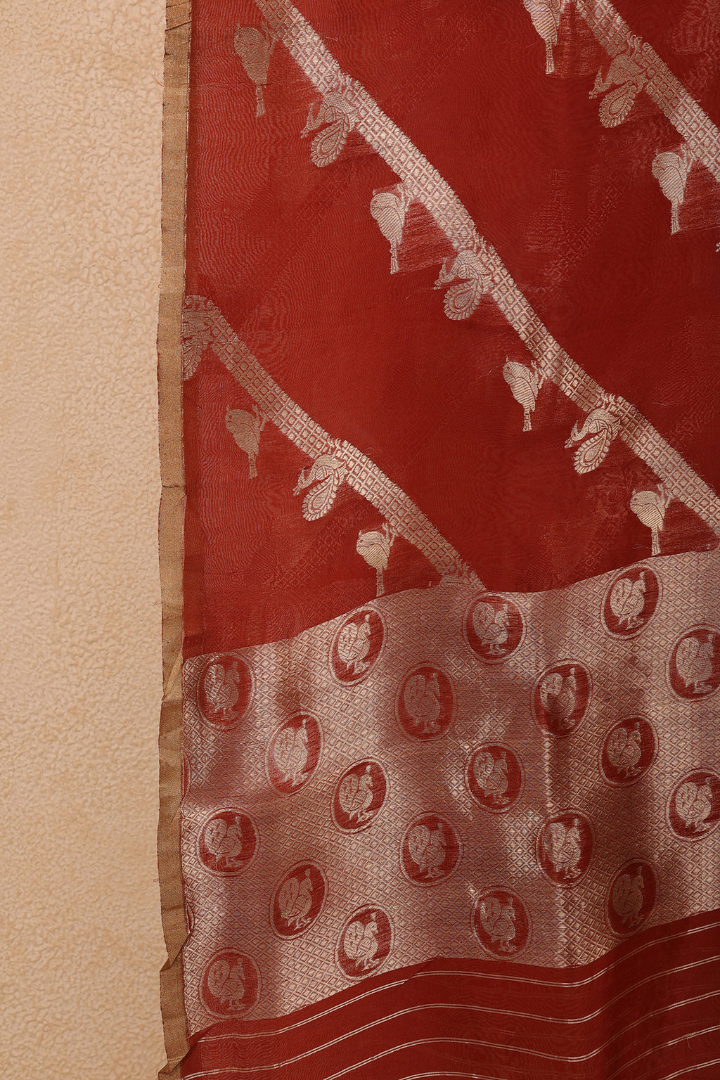 Pure Tissue Dupatta with Handwoven Peacock and Bird Motifs