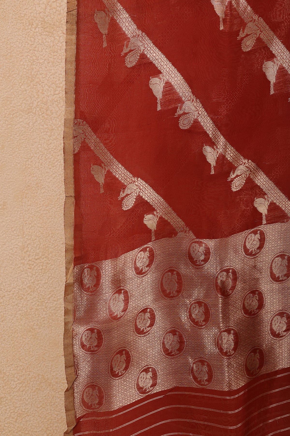 Pure Tissue Dupatta with Handwoven Peacock and Bird Motifs