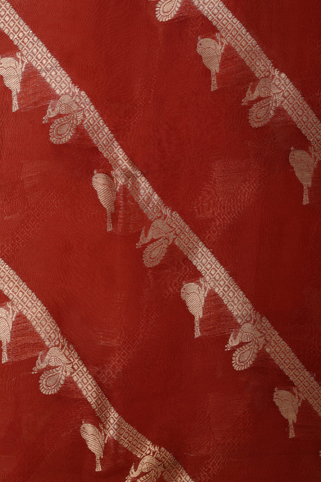 Pure Tissue Dupatta with Handwoven Peacock and Bird Motifs