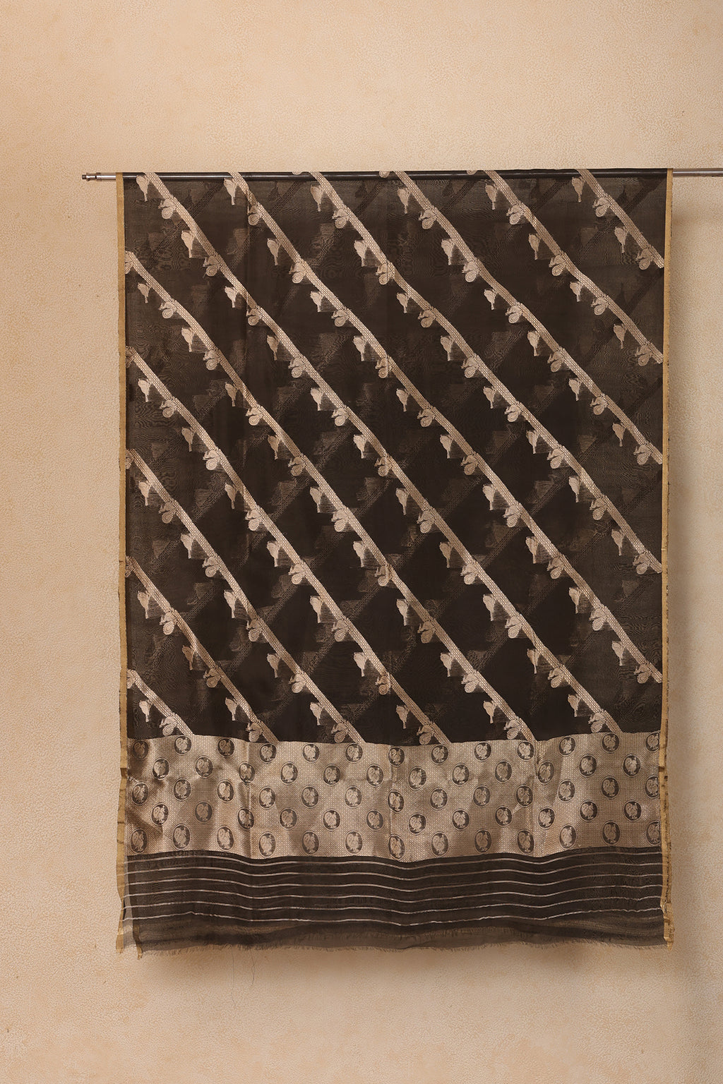 Pure Tissue Dupatta with Handwoven Peacock and Bird Motifs – Black