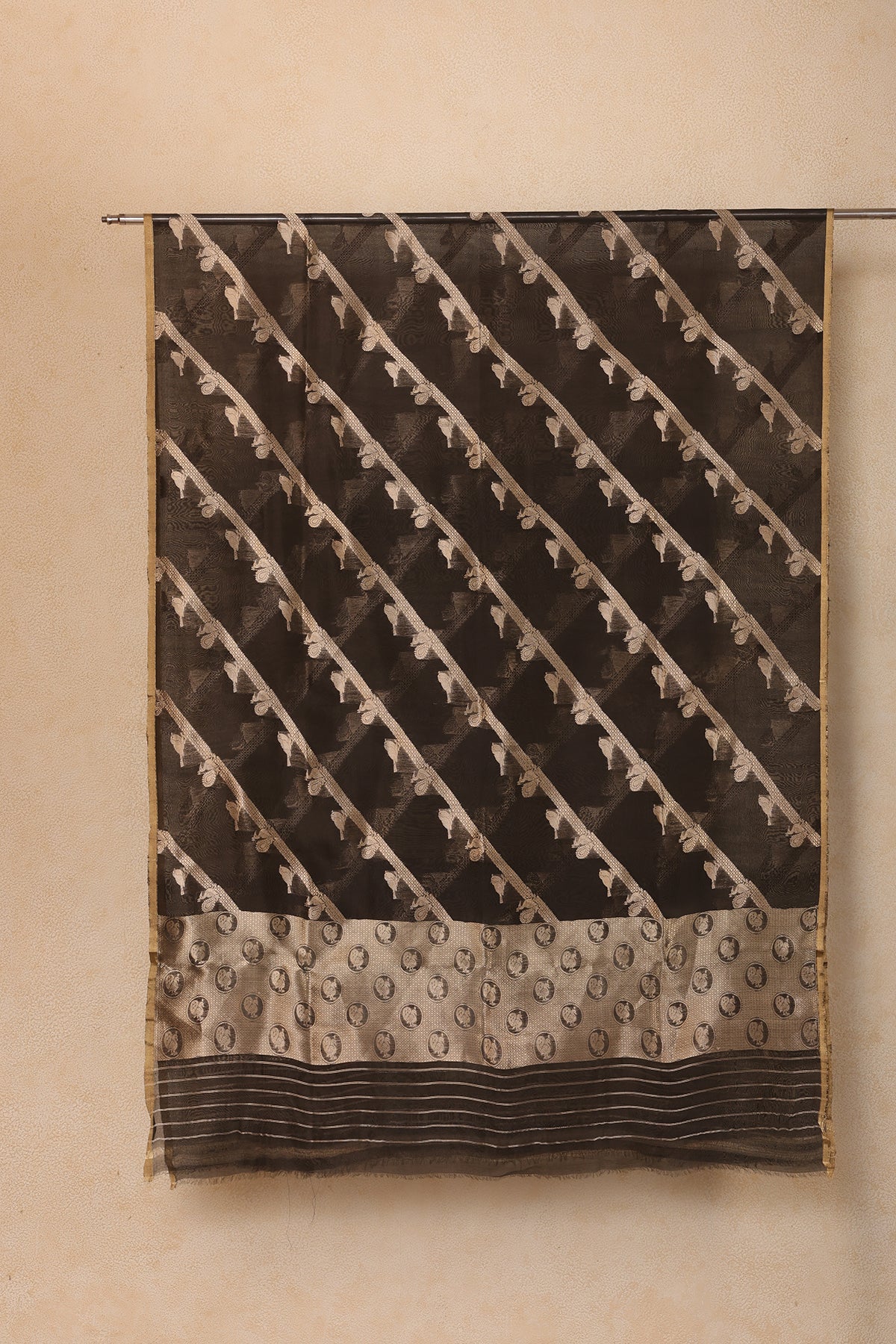 Pure Tissue Dupatta with Handwoven Peacock and Bird Motifs – Black