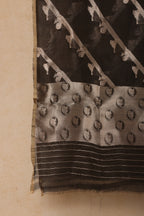 Pure Tissue Dupatta with Handwoven Peacock and Bird Motifs – Black