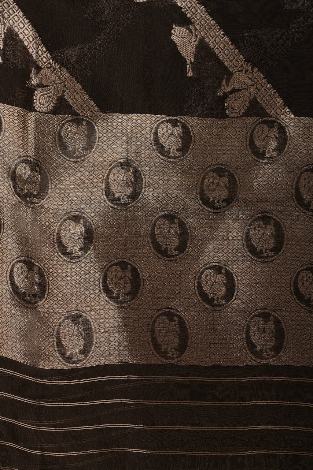 Pure Tissue Dupatta with Handwoven Peacock and Bird Motifs – Black