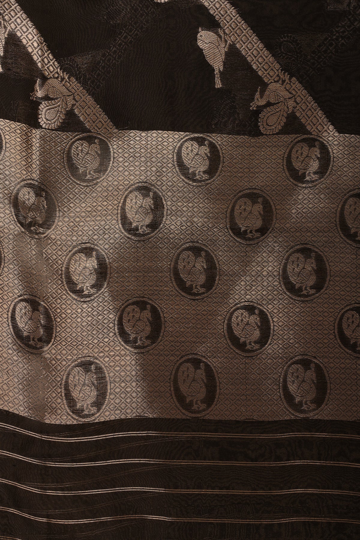 Pure Tissue Dupatta with Handwoven Peacock and Bird Motifs – Black