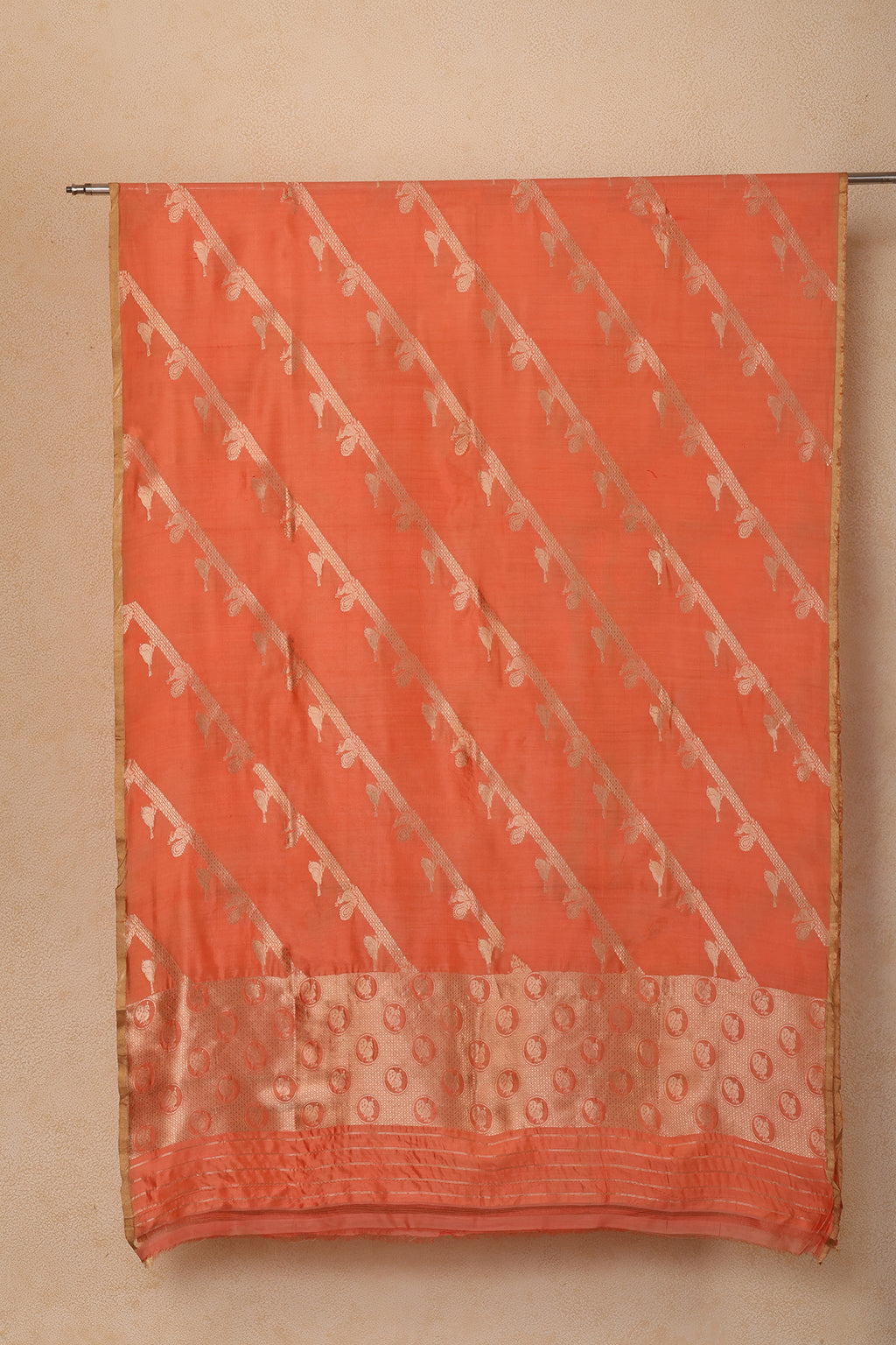 Pure Tissue Dupatta with Handwoven Peacock and Bird Motifs – Orange