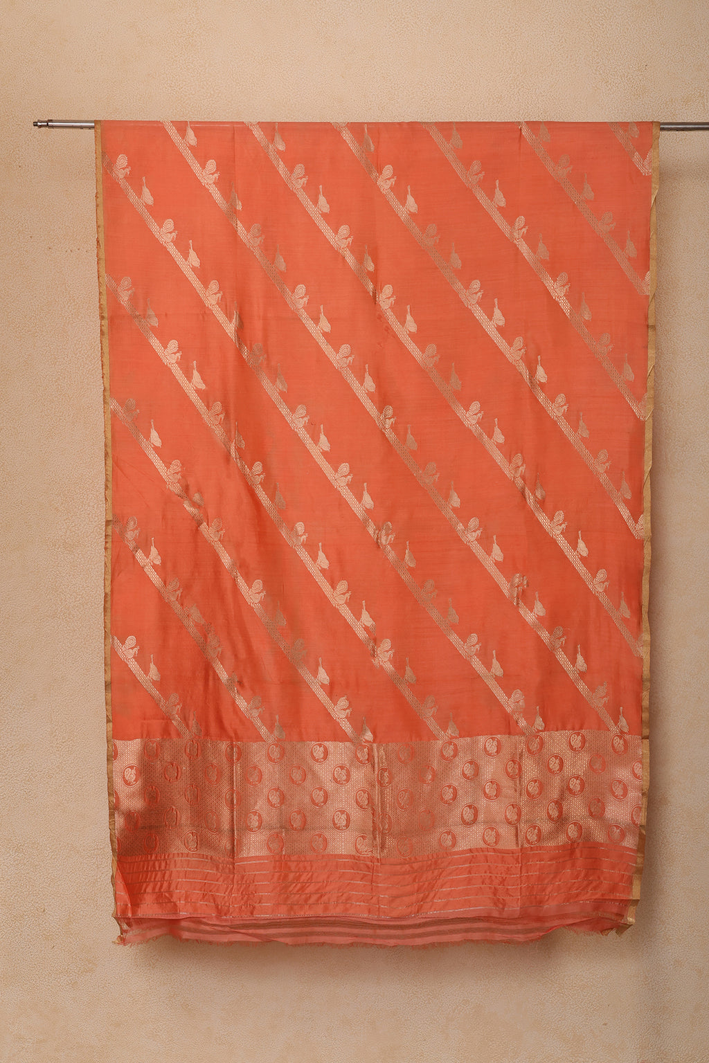 Pure Tissue Dupatta with Handwoven Peacock and Bird Motifs – Orange