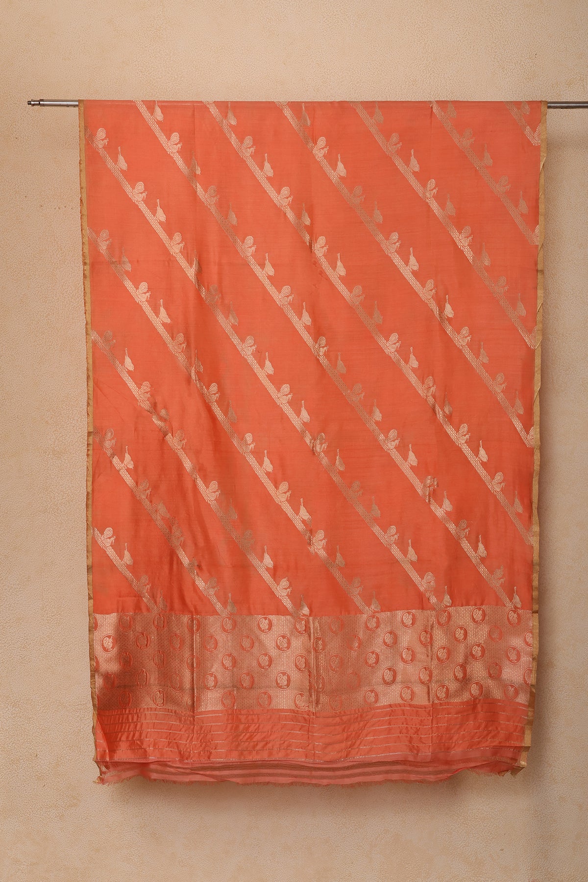 Pure Tissue Dupatta with Handwoven Peacock and Bird Motifs – Orange