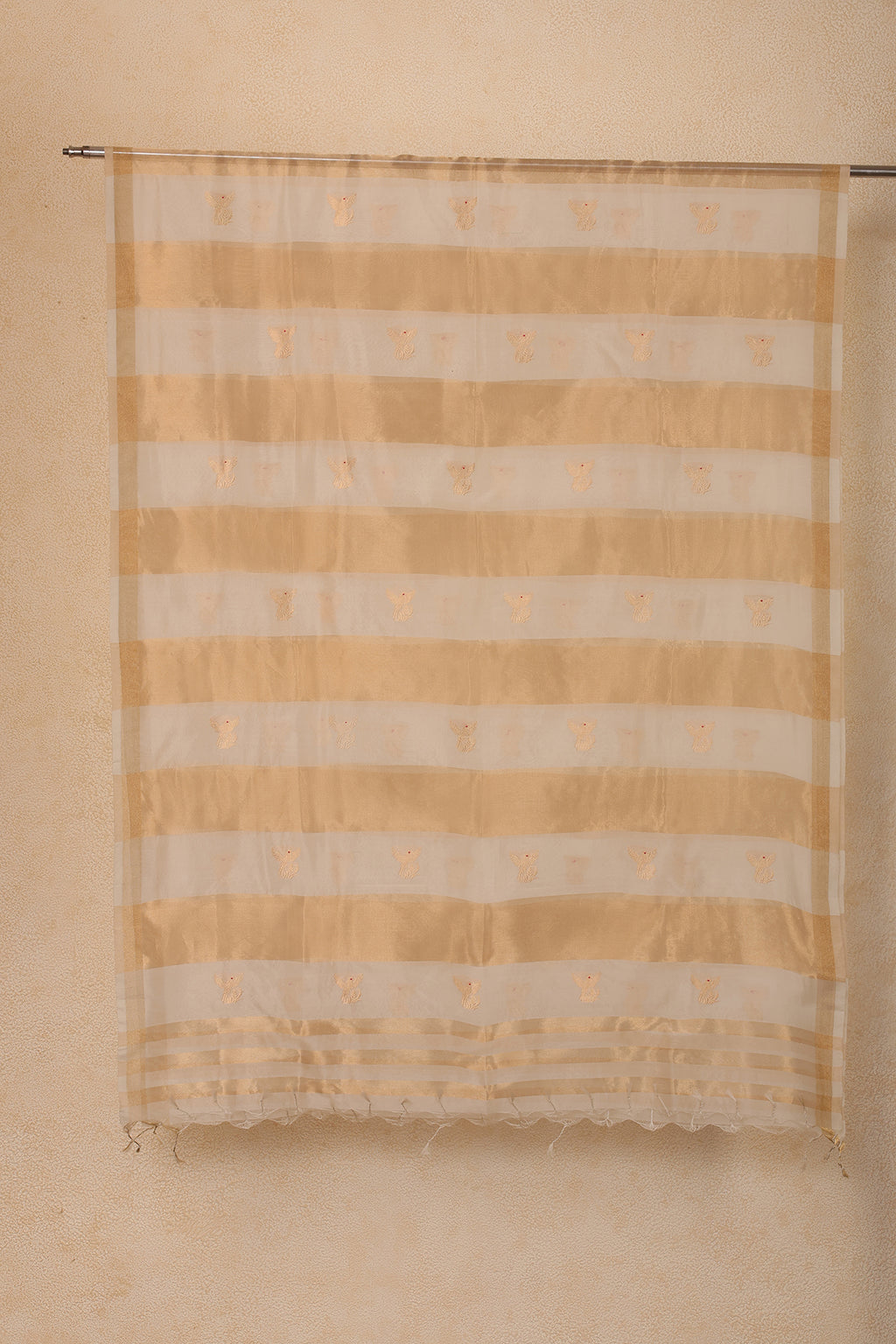 Pure Tissue Dupatta with Handwoven Nandi Motifs – Golden