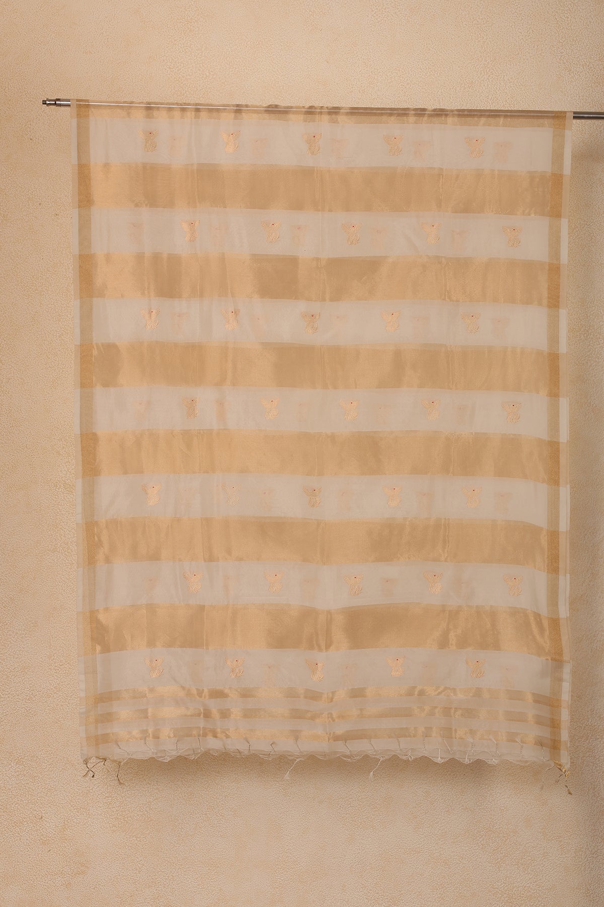 Pure Tissue Dupatta with Handwoven Nandi Motifs – Golden