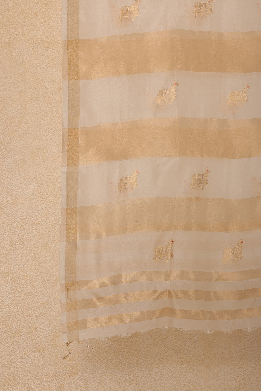 Pure Tissue Dupatta with Handwoven Nandi Motifs – Golden