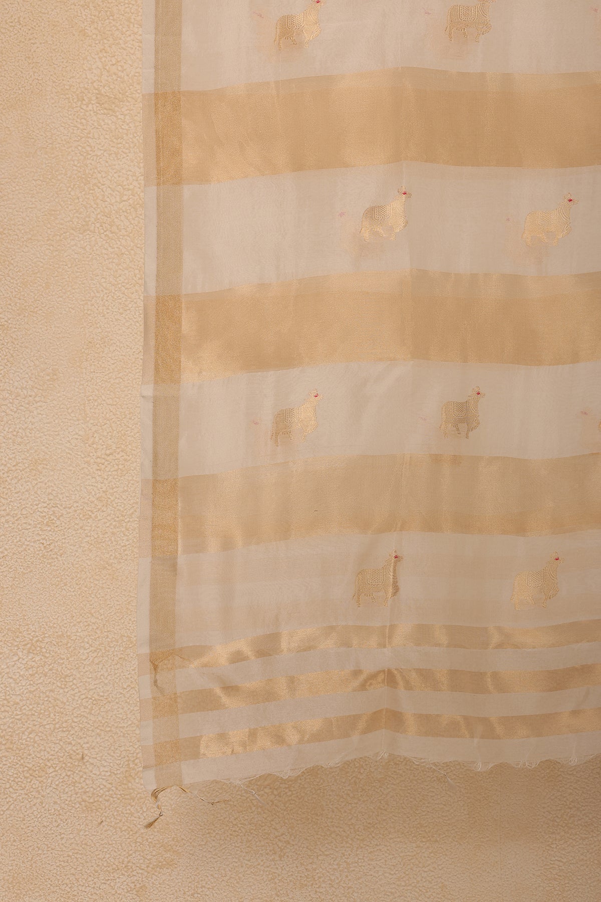 Pure Tissue Dupatta with Handwoven Nandi Motifs – Golden