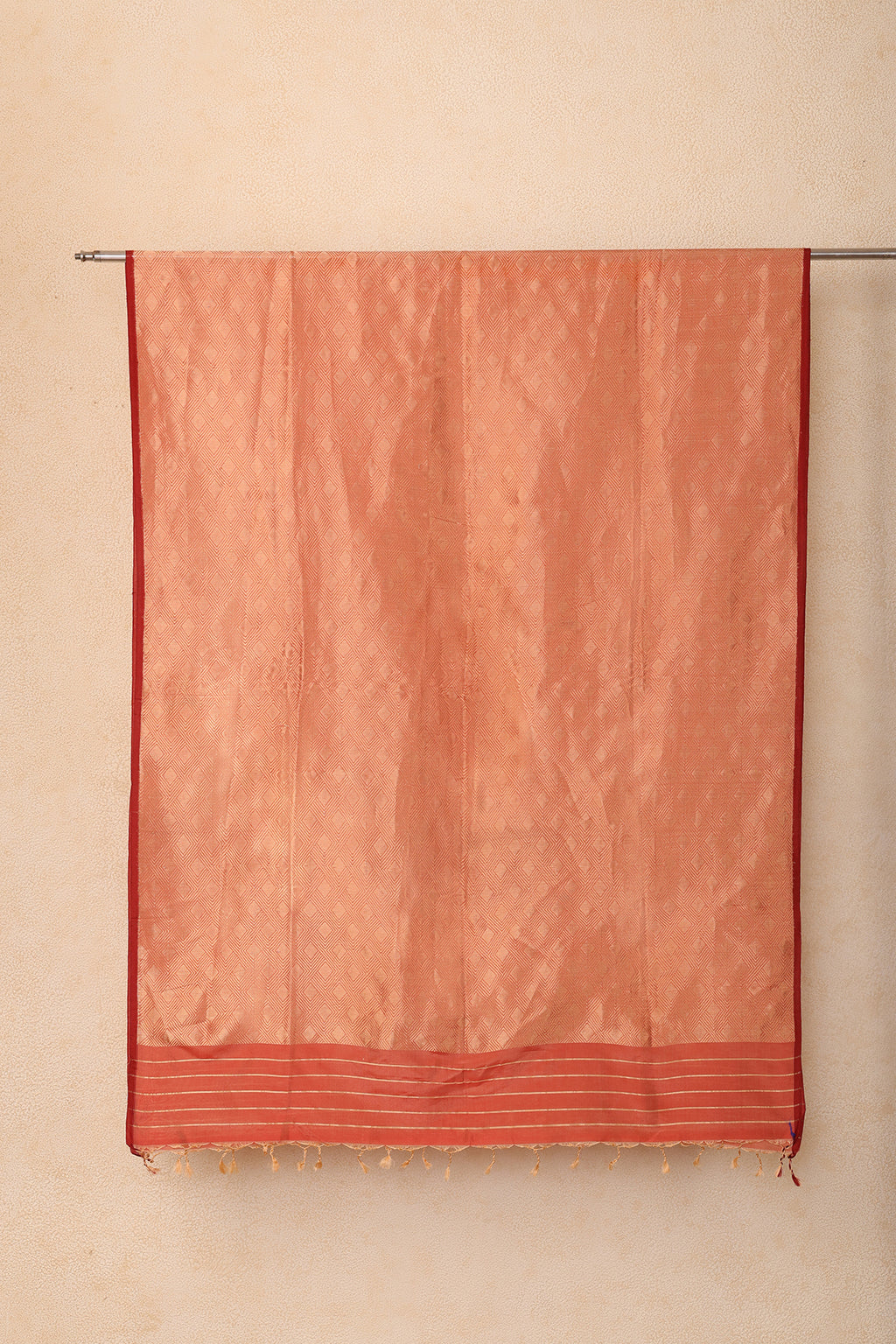 Banarasi Silk Dupatta with Geometric Weave – Rust Red