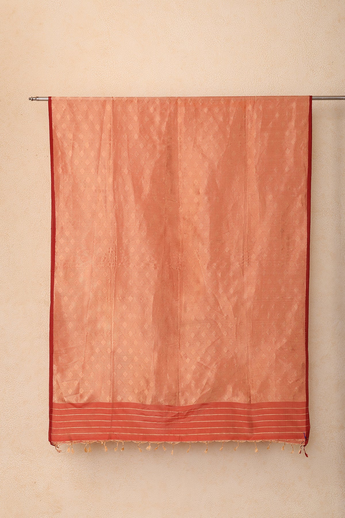 Banarasi Silk Dupatta with Geometric Weave – Rust Red