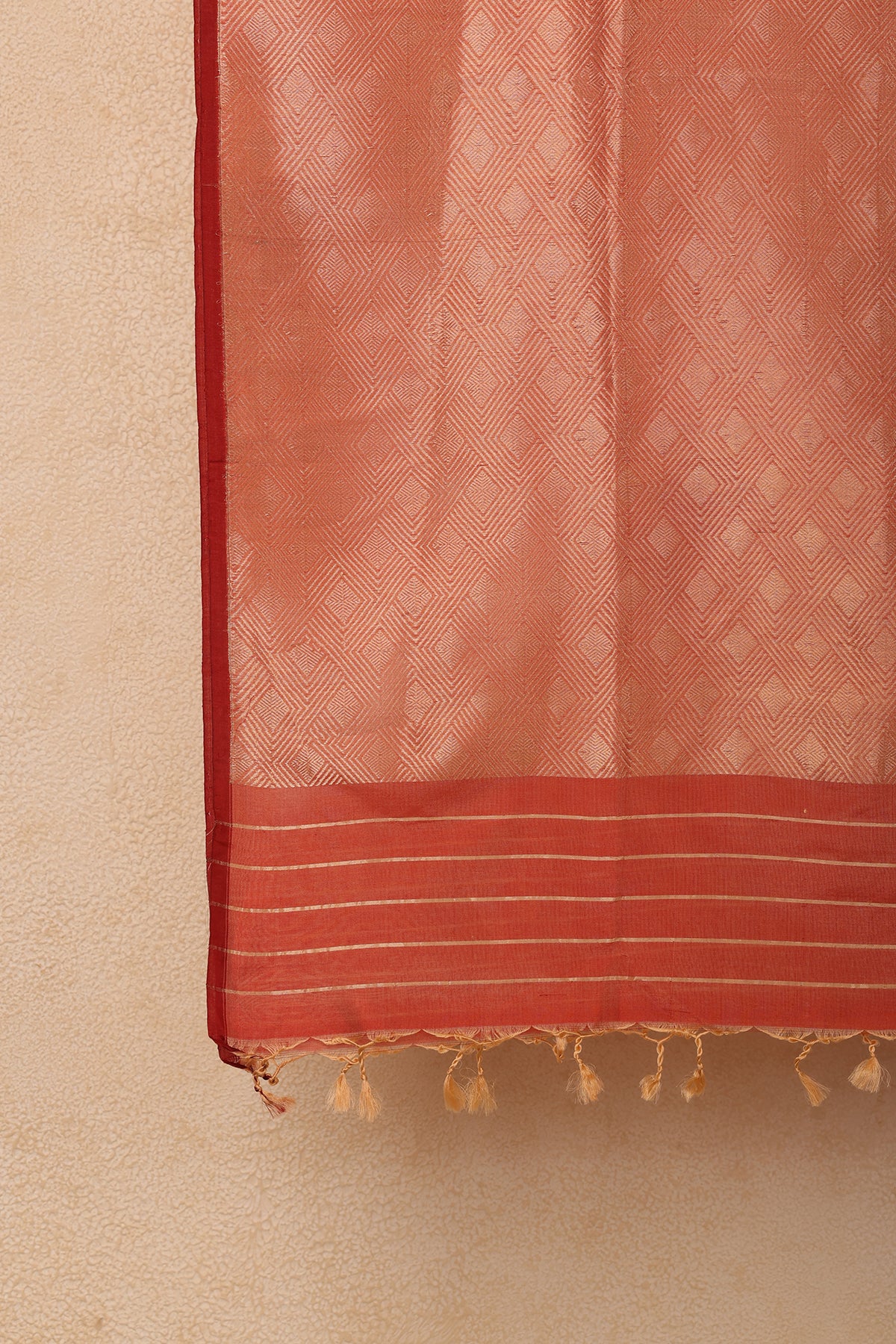 Banarasi Silk Dupatta with Geometric Weave – Rust Red