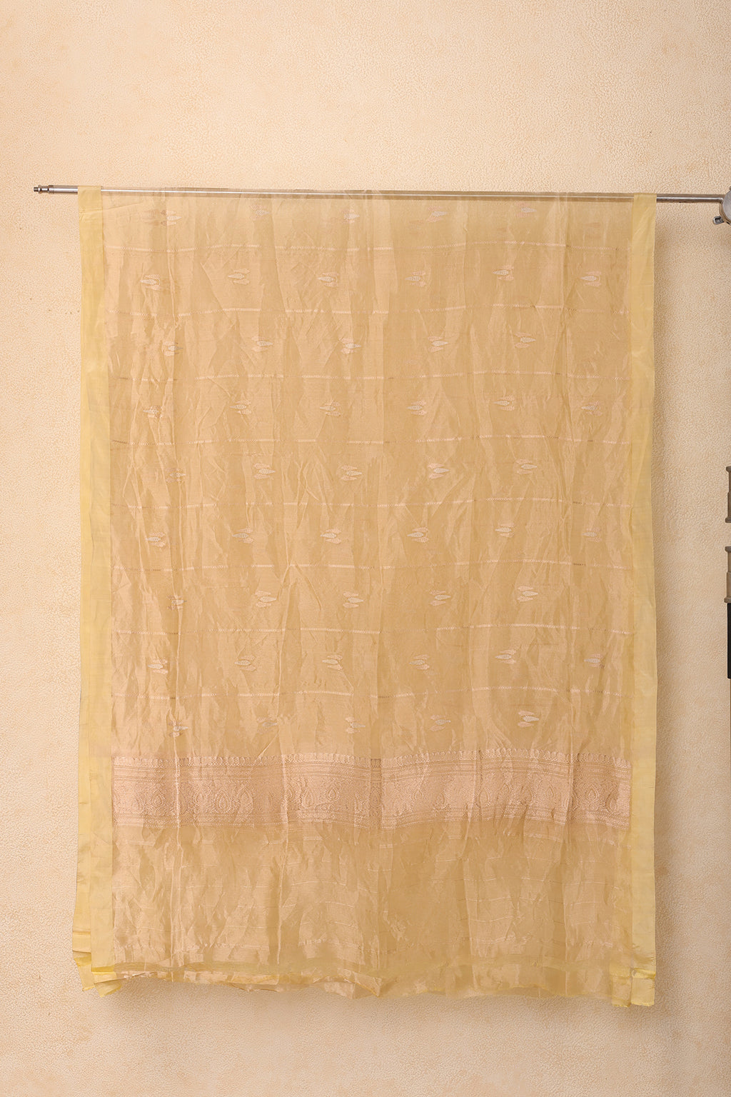 Pure Tissue Dupatta with Zari Buta and Traditional Border – Golden