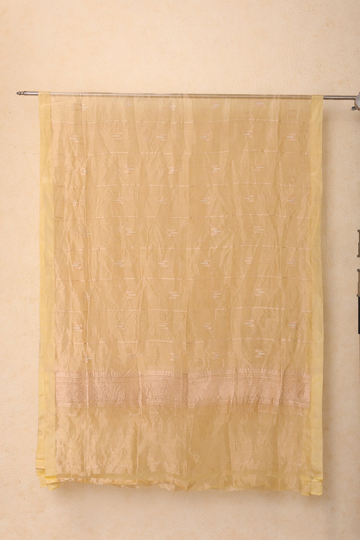 Pure Tissue Dupatta with Zari Buta and Traditional Border – Golden