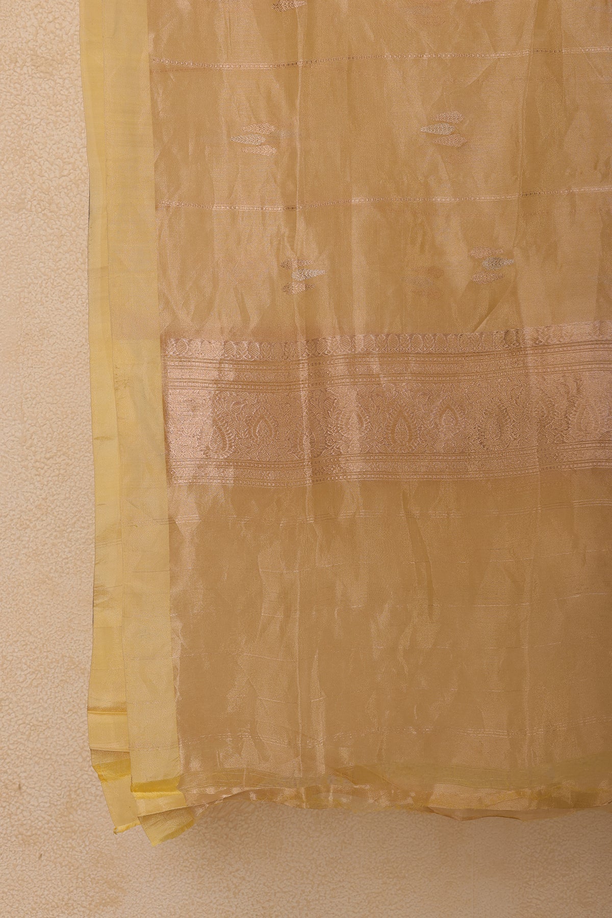 Pure Tissue Dupatta with Zari Buta and Traditional Border – Golden