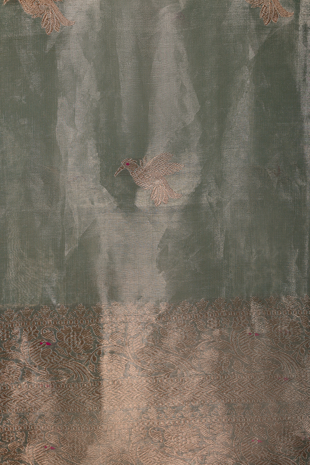 Pure Tissue Dupatta with Handwoven Bird Motifs – Pastel Green