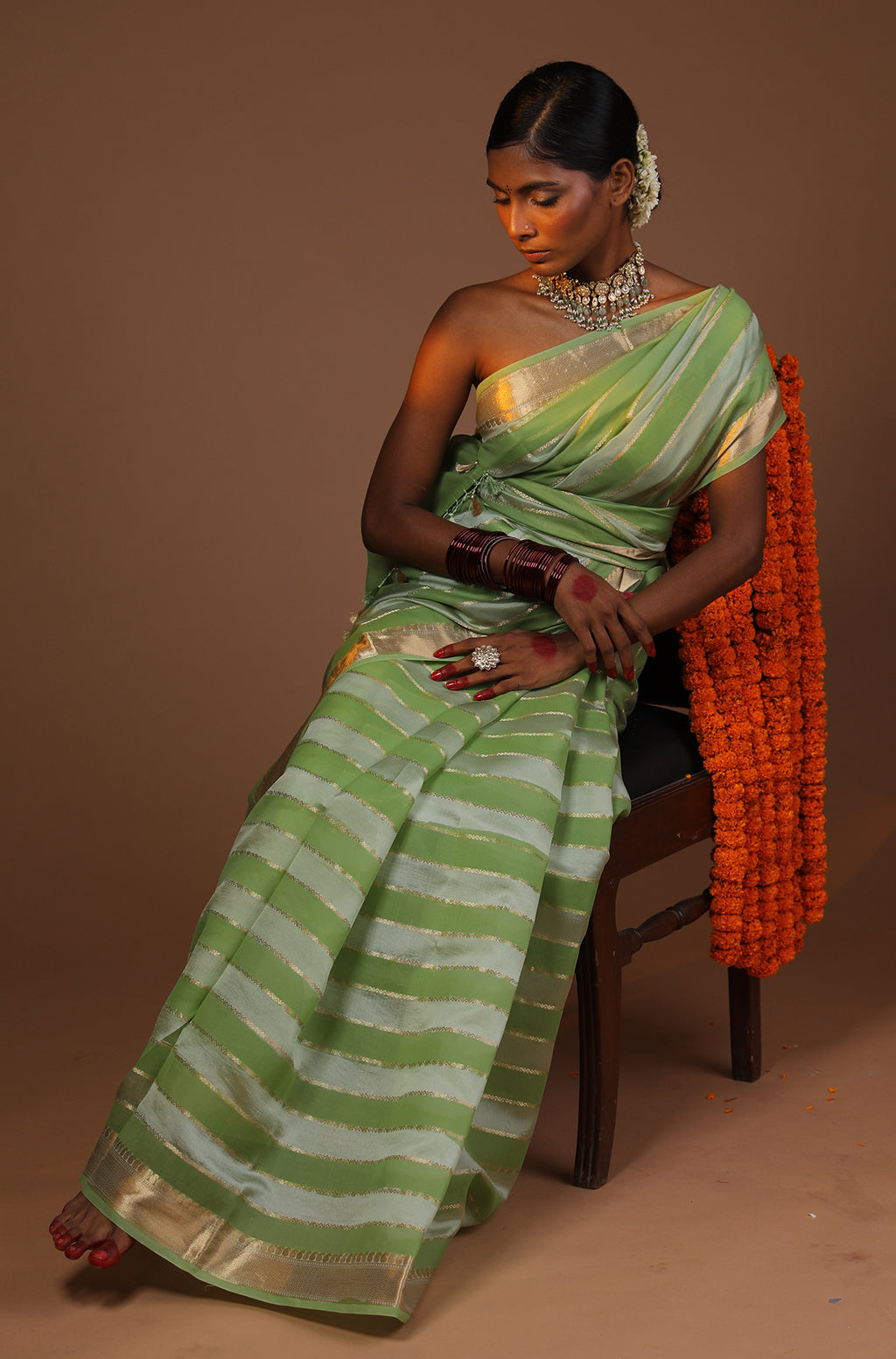 Green Resam Silk Lehriya Saree