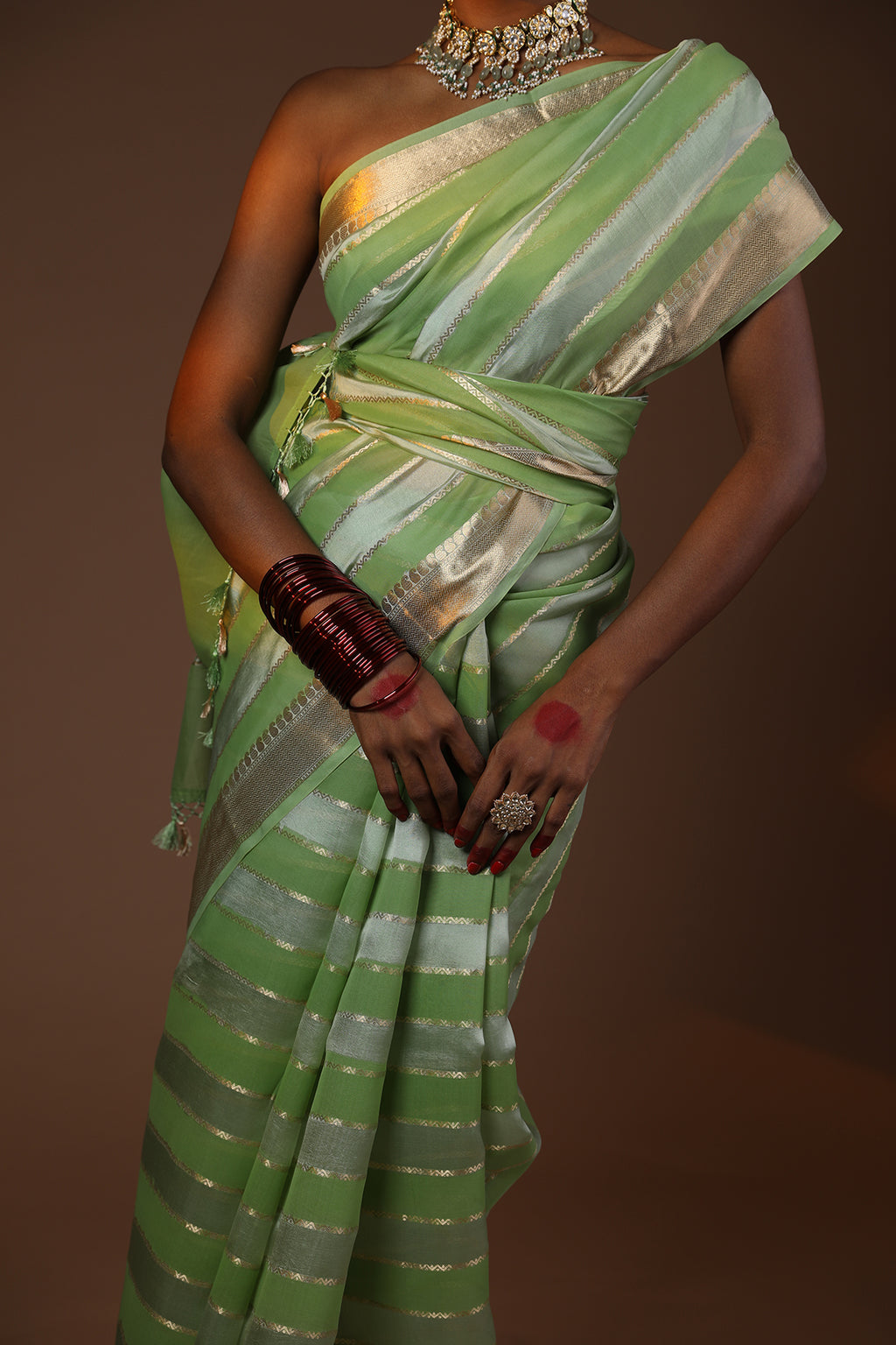 Green Resam Silk Lehriya Saree