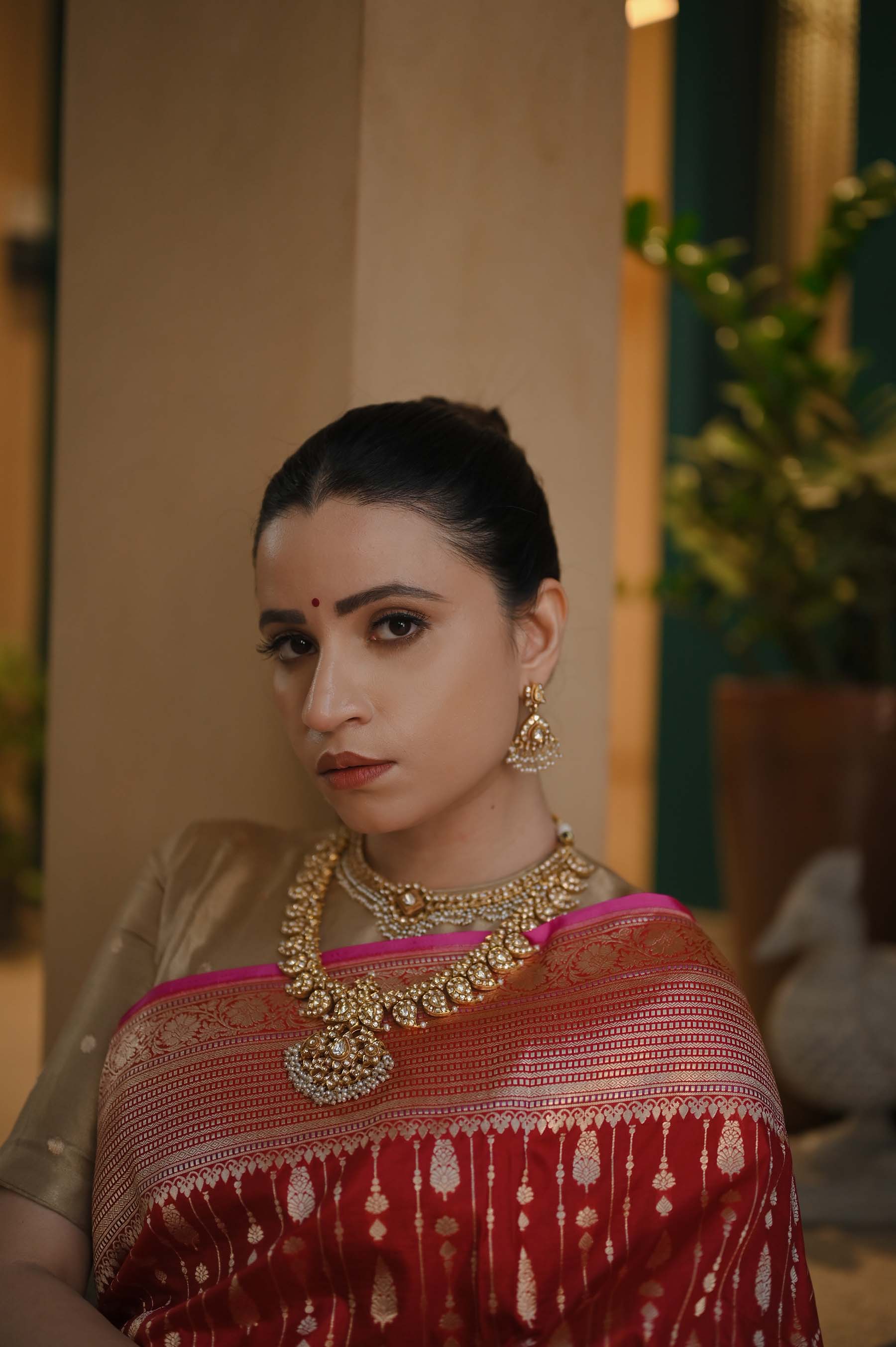 Royal Red Banarasi Katan Silk Saree with Golden Zari