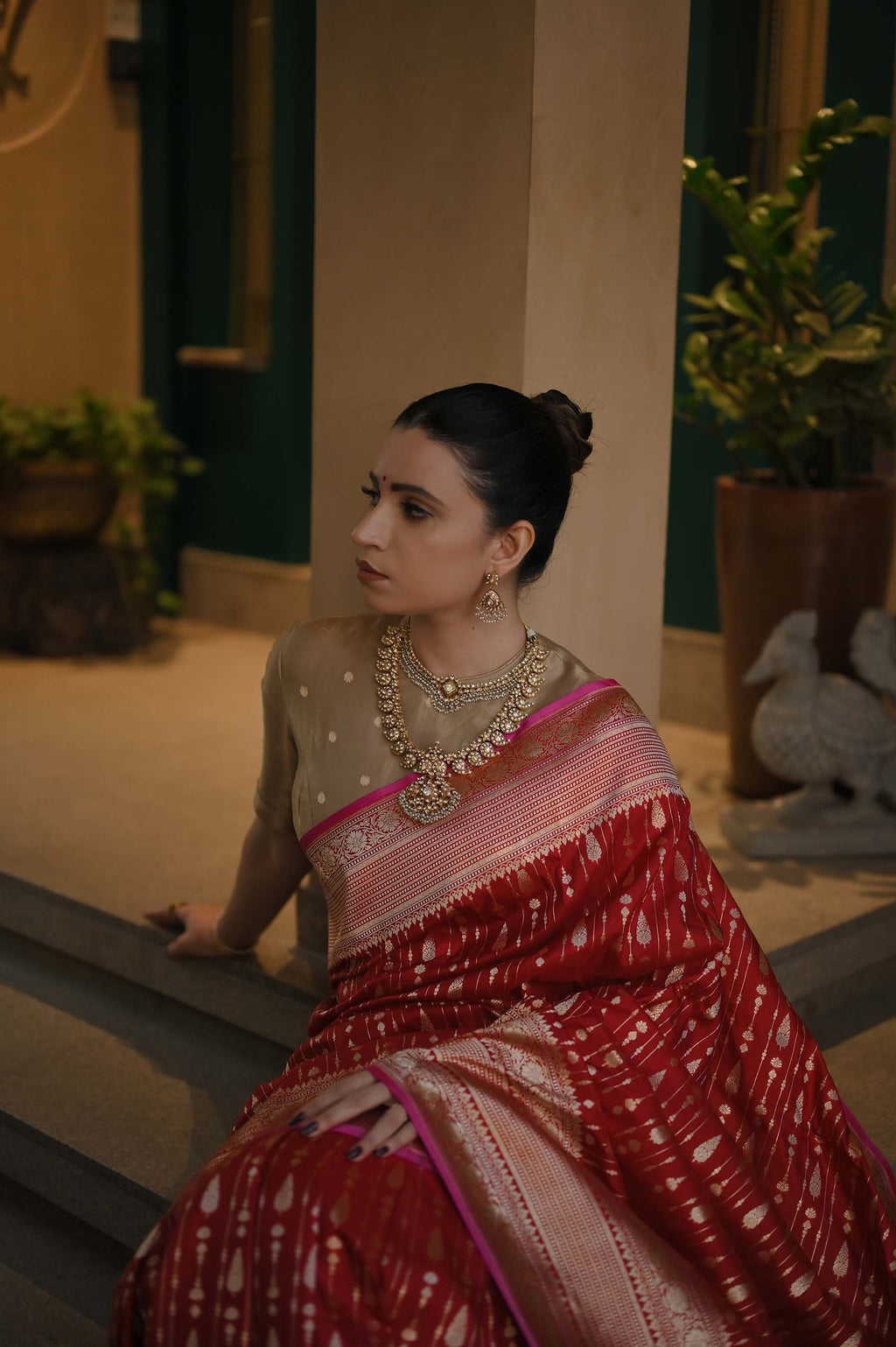 Royal Red Banarasi Katan Silk Saree with Golden Zari